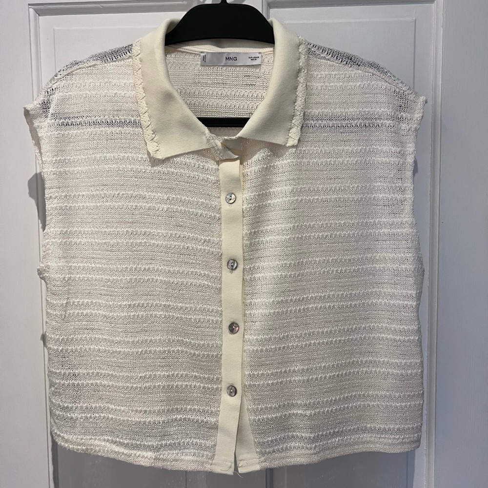 Mango Knitted Top, Ecru, Size Medium